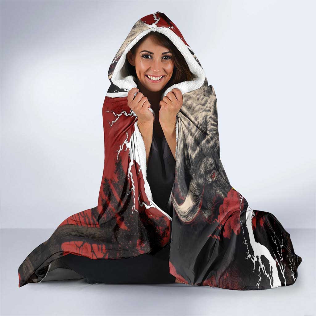 Central African Republic Hooded Blanket with Red Black Nature Design and Buffalo Pattern - Wonder Print Shop