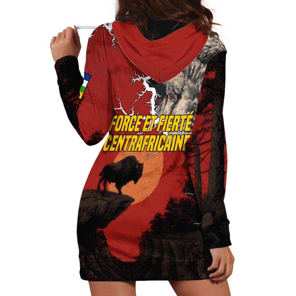 Central African Republic Hoodie Dress with Red Black Nature Design and Buffalo Pattern - Wonder Print Shop