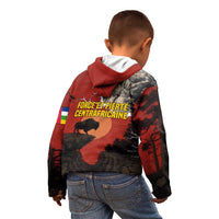 Central African Republic Kid Hoodie with Red Black Nature Design and Buffalo Pattern - Wonder Print Shop
