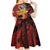 Central African Republic Kid Short Sleeve Dress with Red Black Nature Design and Buffalo Pattern - Wonder Print Shop