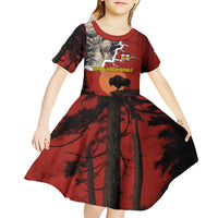 Central African Republic Kid Short Sleeve Dress with Red Black Nature Design and Buffalo Pattern - Wonder Print Shop