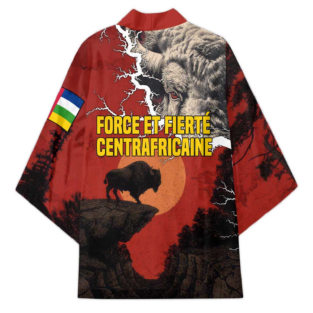 Central African Republic Kimono with Red Black Nature Design and Buffalo Pattern - Wonder Print Shop
