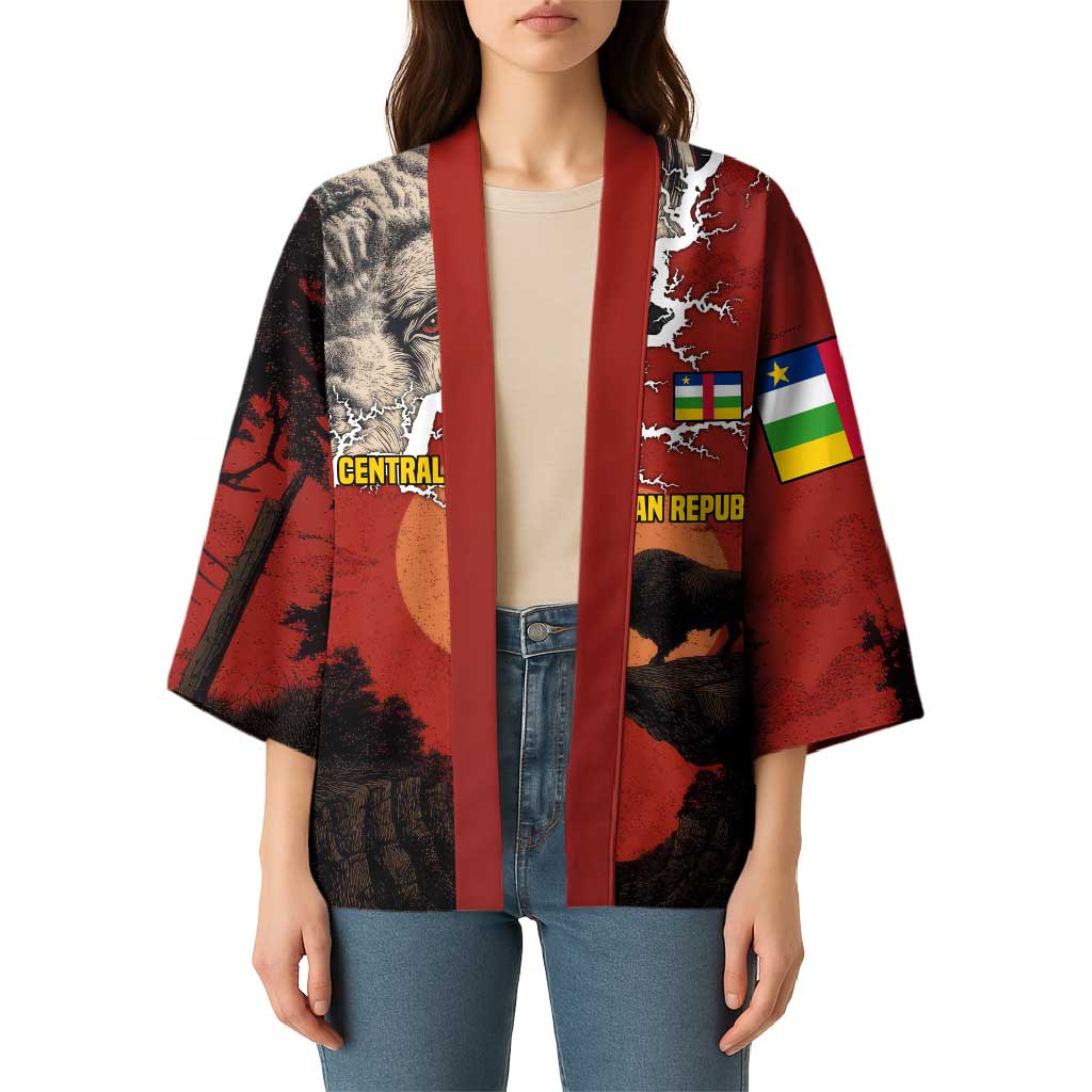 Central African Republic Kimono with Red Black Nature Design and Buffalo Pattern - Wonder Print Shop