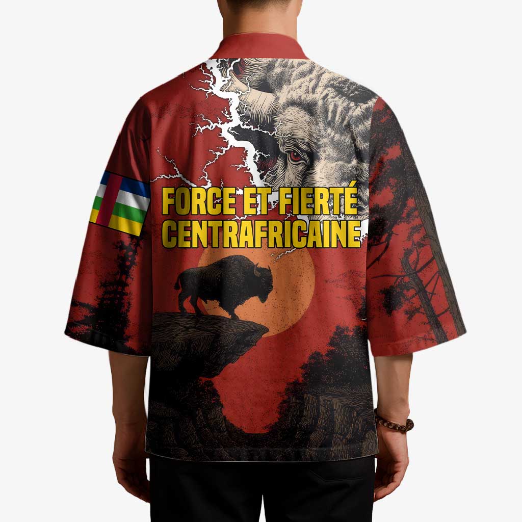 Central African Republic Kimono with Red Black Nature Design and Buffalo Pattern - Wonder Print Shop