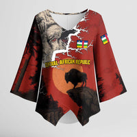 Central African Republic Kimono Sleeve Blouse with Red Black Nature Design and Buffalo Pattern - Wonder Print Shop