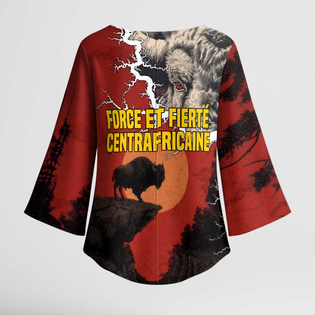 Central African Republic Kimono Sleeve Blouse with Red Black Nature Design and Buffalo Pattern - Wonder Print Shop
