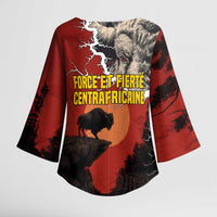 Central African Republic Kimono Sleeve Blouse with Red Black Nature Design and Buffalo Pattern - Wonder Print Shop