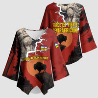 Central African Republic Kimono Sleeve Blouse with Red Black Nature Design and Buffalo Pattern - Wonder Print Shop