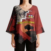 Central African Republic Kimono Sleeve Blouse with Red Black Nature Design and Buffalo Pattern - Wonder Print Shop