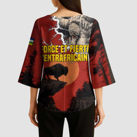 Central African Republic Kimono Sleeve Blouse with Red Black Nature Design and Buffalo Pattern - Wonder Print Shop