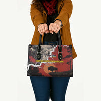 Central African Republic Leather Bag with Red Black Nature Design and Buffalo Pattern - Wonder Print Shop