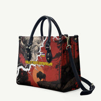 Central African Republic Leather Bag with Red Black Nature Design and Buffalo Pattern - Wonder Print Shop