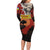 Central African Republic Long Sleeve Bodycon Dress with Red Black Nature Design and Buffalo Pattern - Wonder Print Shop