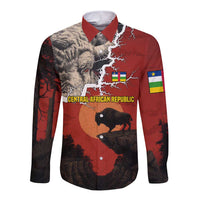 Central African Republic Long Sleeve Button Shirt with Red Black Nature Design and Buffalo Pattern - Wonder Print Shop