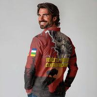 Central African Republic Long Sleeve Polo Shirt with Red Black Nature Design and Buffalo Pattern - Wonder Print Shop