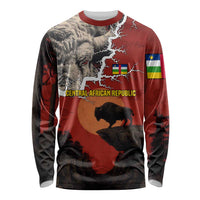 Central African Republic Long Sleeve Shirt with Red Black Nature Design and Buffalo Pattern - Wonder Print Shop