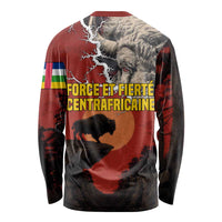 Central African Republic Long Sleeve Shirt with Red Black Nature Design and Buffalo Pattern - Wonder Print Shop
