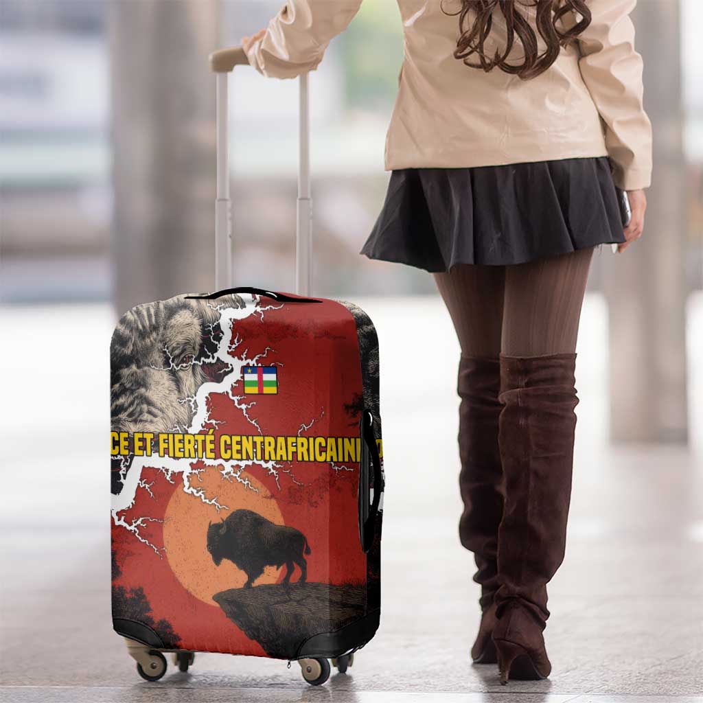 Central African Republic Luggage Cover with Red Black Nature Design and Buffalo Pattern - Wonder Print Shop