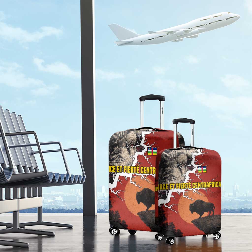 Central African Republic Luggage Cover with Red Black Nature Design and Buffalo Pattern - Wonder Print Shop