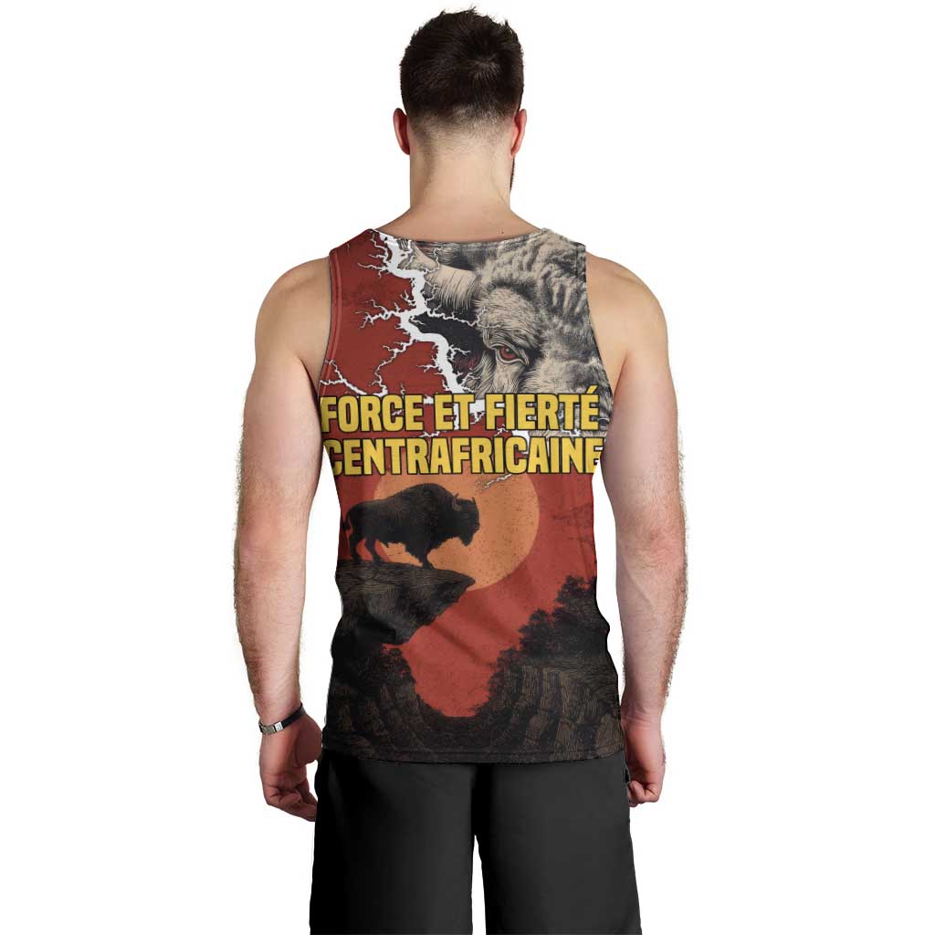 Central African Republic Men Tank Top with Red Black Nature Design and Buffalo Pattern - Wonder Print Shop