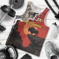 Central African Republic Men Tank Top with Red Black Nature Design and Buffalo Pattern - Wonder Print Shop