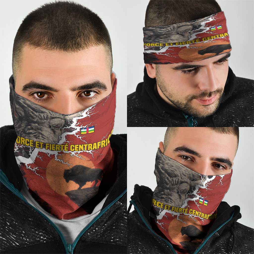 Central African Republic Neck Gaiter with Red Black Nature Design and Buffalo Pattern - Wonder Print Shop