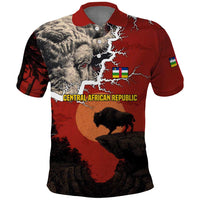 Central African Republic Polo Shirt with Red Black Nature Design and Buffalo Pattern - Wonder Print Shop