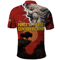 Central African Republic Polo Shirt with Red Black Nature Design and Buffalo Pattern - Wonder Print Shop