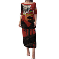 Central African Republic Puletasi with Red Black Nature Design and Buffalo Pattern - Wonder Print Shop