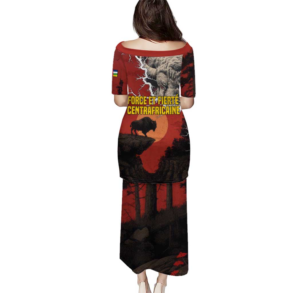Central African Republic Puletasi with Red Black Nature Design and Buffalo Pattern - Wonder Print Shop