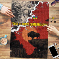 Central African Republic Puzzle with Red Black Nature Design and Buffalo Pattern - Wonder Print Shop