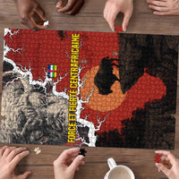 Central African Republic Puzzle with Red Black Nature Design and Buffalo Pattern - Wonder Print Shop