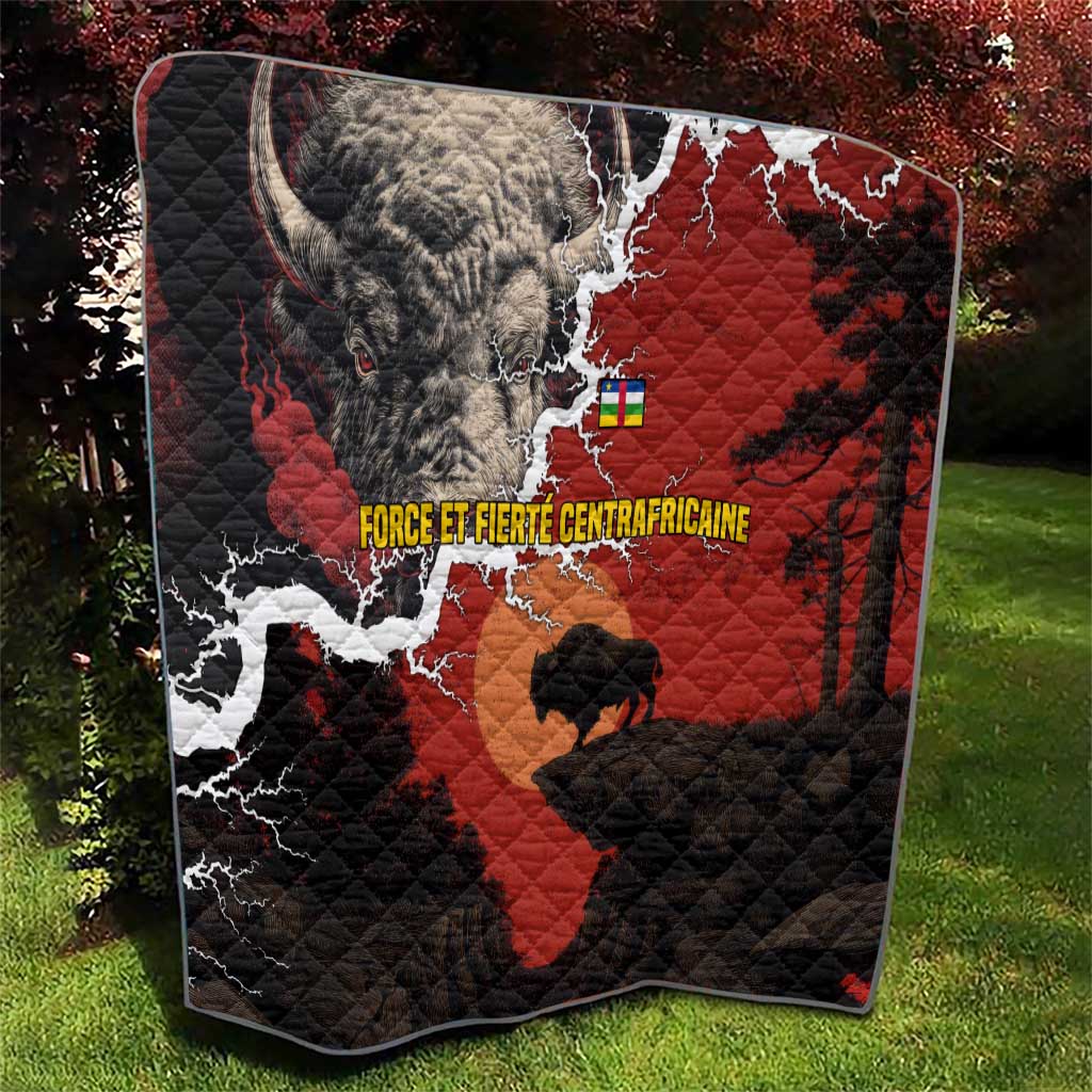 Central African Republic Quilt with Red Black Nature Design and Buffalo Pattern - Wonder Print Shop