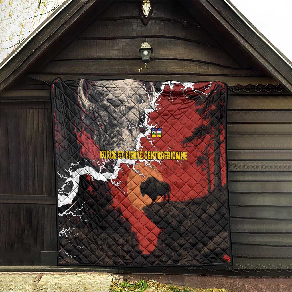 Central African Republic Quilt with Red Black Nature Design and Buffalo Pattern - Wonder Print Shop
