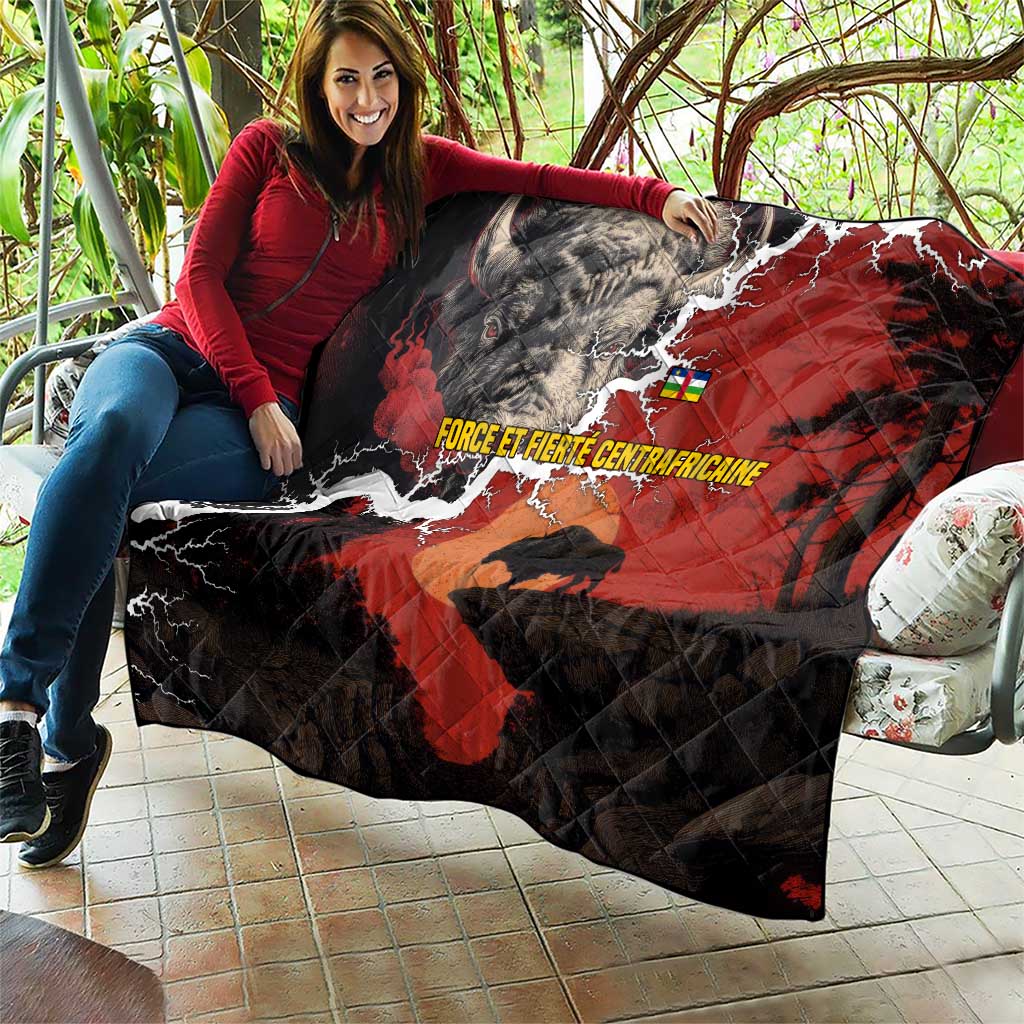 Central African Republic Quilt with Red Black Nature Design and Buffalo Pattern - Wonder Print Shop
