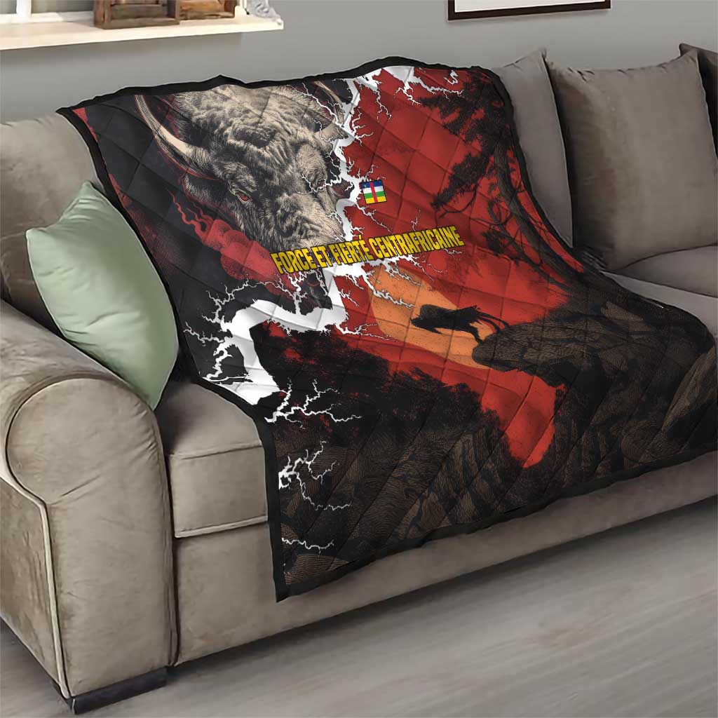 Central African Republic Quilt with Red Black Nature Design and Buffalo Pattern - Wonder Print Shop