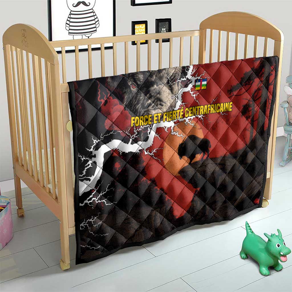 Central African Republic Quilt with Red Black Nature Design and Buffalo Pattern - Wonder Print Shop