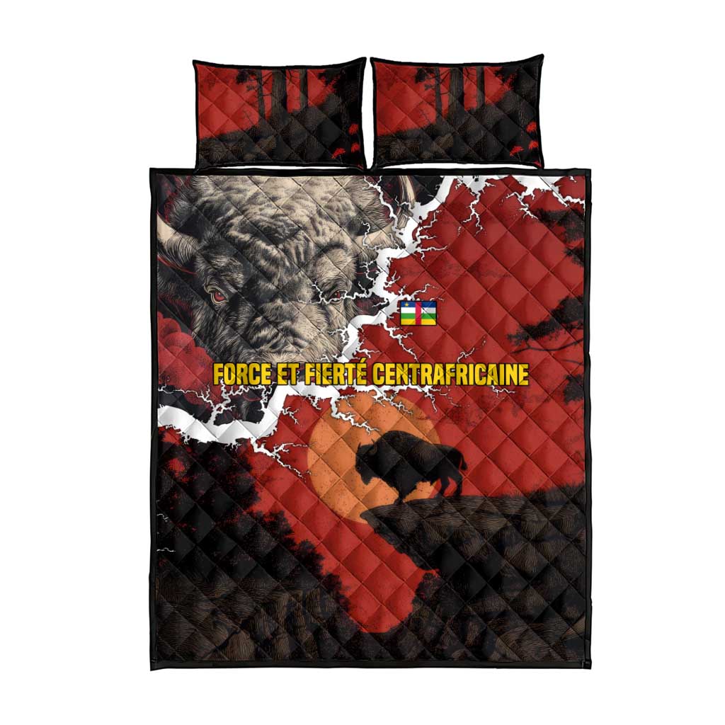 Central African Republic Quilt Bed Set with Red Black Nature Design and Buffalo Pattern - Wonder Print Shop
