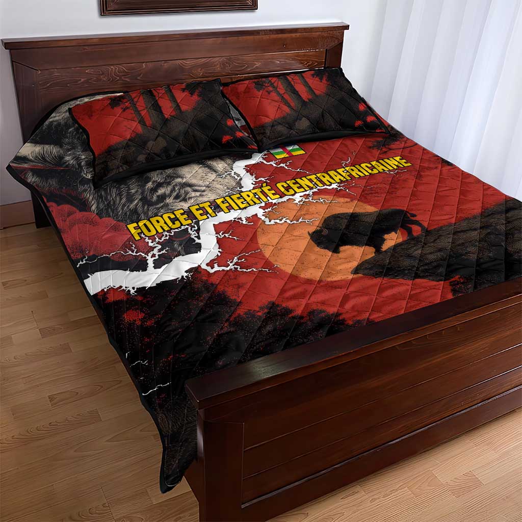 Central African Republic Quilt Bed Set with Red Black Nature Design and Buffalo Pattern - Wonder Print Shop