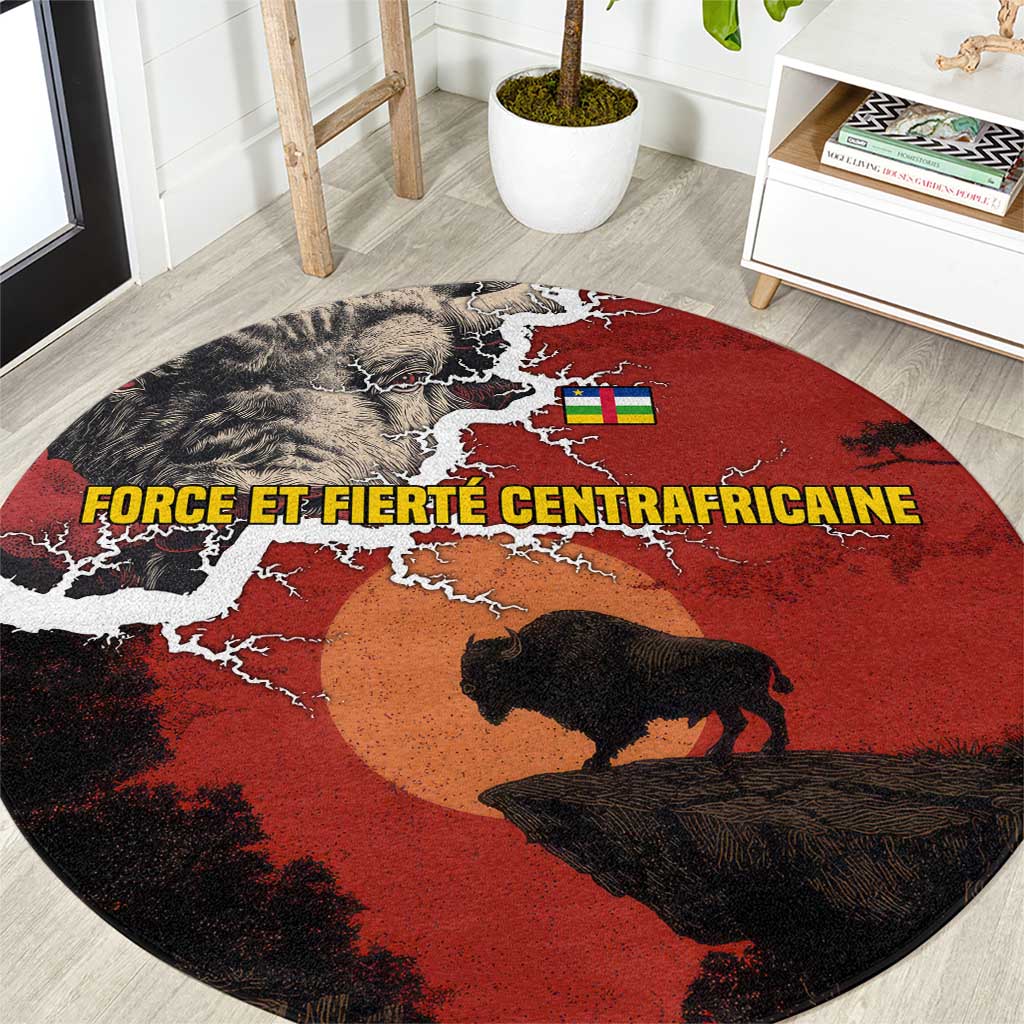 Central African Republic Round Carpet with Red Black Nature Design and Buffalo Pattern - Wonder Print Shop