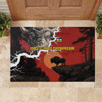 Central African Republic Rubber Doormat with Red Black Nature Design and Buffalo Pattern - Wonder Print Shop