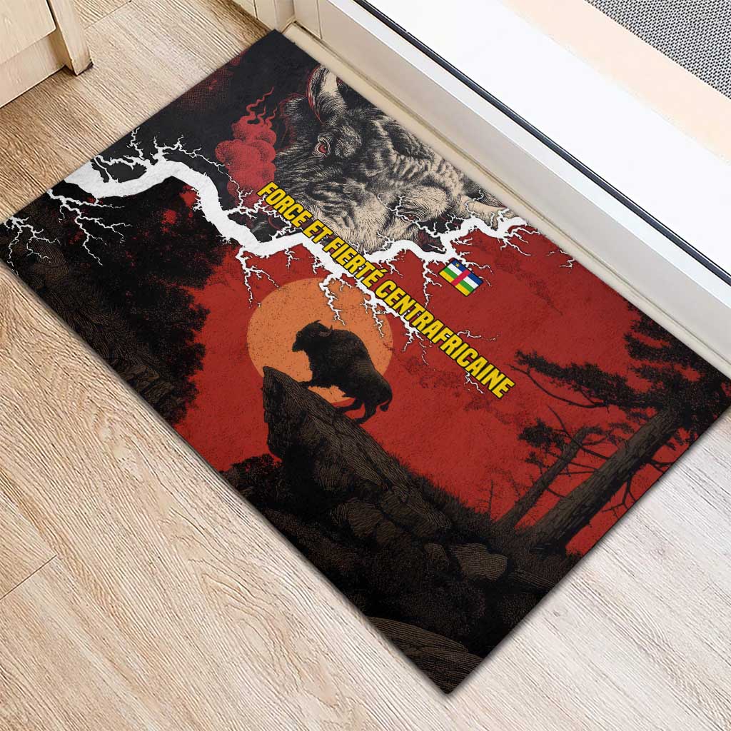Central African Republic Rubber Doormat with Red Black Nature Design and Buffalo Pattern - Wonder Print Shop