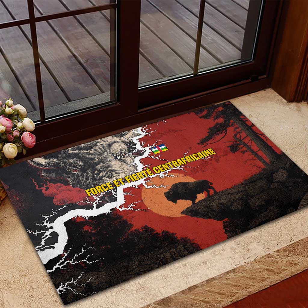 Central African Republic Rubber Doormat with Red Black Nature Design and Buffalo Pattern - Wonder Print Shop