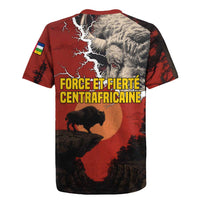 Central African Republic Rugby Jersey with Red Black Nature Design and Buffalo Pattern - Wonder Print Shop