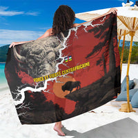 Central African Republic Sarong with Red Black Nature Design and Buffalo Pattern - Wonder Print Shop