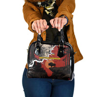 Central African Republic Shoulder Handbag with Red Black Nature Design and Buffalo Pattern - Wonder Print Shop