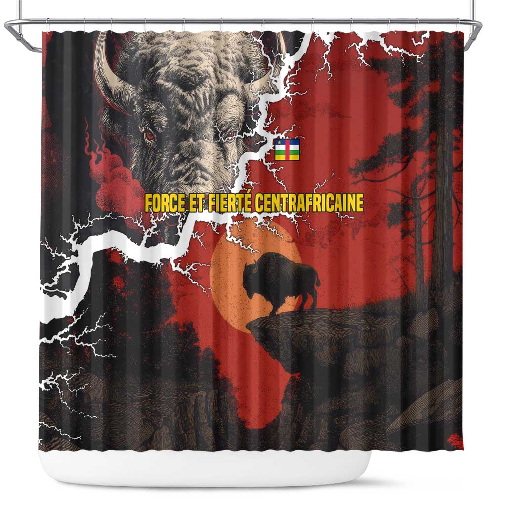 Central African Republic Shower Curtain with Red Black Nature Design and Buffalo Pattern - Wonder Print Shop