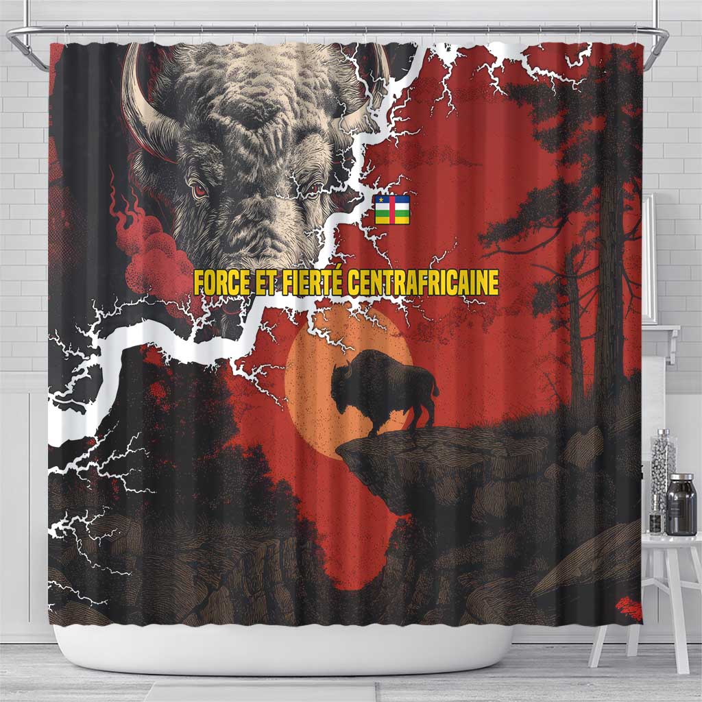 Central African Republic Shower Curtain with Red Black Nature Design and Buffalo Pattern - Wonder Print Shop