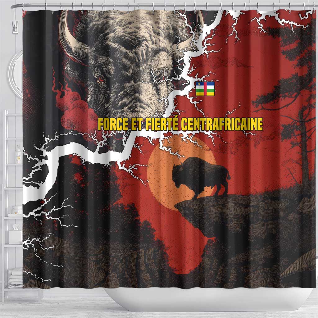 Central African Republic Shower Curtain with Red Black Nature Design and Buffalo Pattern - Wonder Print Shop