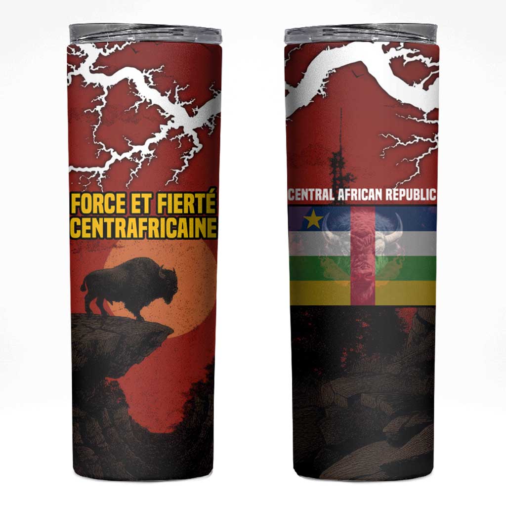 Central African Republic Skinny Tumbler with Red Black Nature Design and Buffalo Pattern - Wonder Print Shop